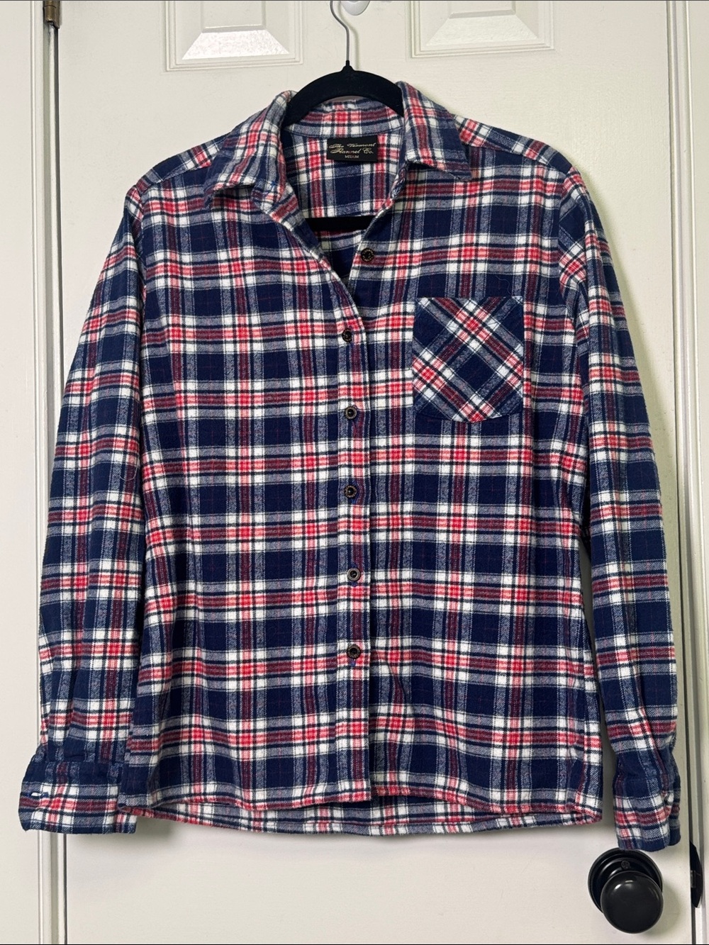 Vermont Flannel Co Plaid Button Down Shirt USA Cotton Red Blue Medium July 4